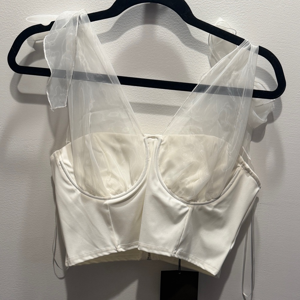 Le Lis White Sheer Strap Crop Top